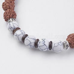 Braccialetti elasticizzati in pietra lavica naturale e perle rudraksha&nbsp;BJEW-E326-03H