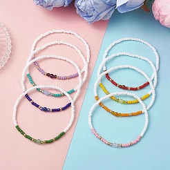 8 шт. эластичные браслеты из натуральных смешанных драгоценных камней и стеклянных бусин для женщин&nbsp;BJEW-MZ00274