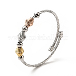 Bracciale rigido aperto con perline biconiche in acciaio inossidabile 304&nbsp;BJEW-P283-51