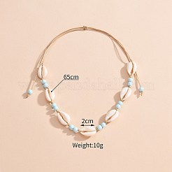 Женские плетеные ожерелья из натуральных ракушек каури и круглых акриловых бусин с вощеным шнуром&nbsp;FS-WG6249B-01