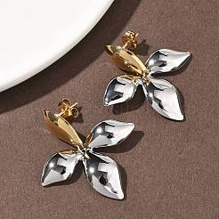 Двухцветные серьги-гвоздики из нержавеющей стали 304 с цветком&nbsp;EJEW-B156-10GP