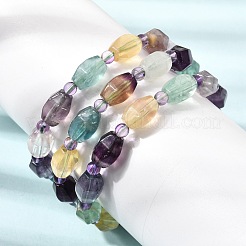 Braccialetti elasticizzati da donna con perline sfaccettate di fluorite arcobaleno naturale e perline di semi.&nbsp;GG-CBA3F02-02