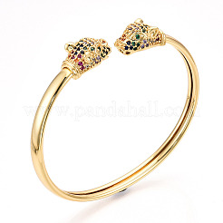 Латунь микро проложить кубического циркония манжеты браслеты BJEW-T018-06G-NF