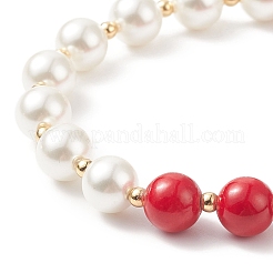 Bracelet extensible rond en jade mashan naturel et perle de coquillage&nbsp;BJEW-TA00191-03