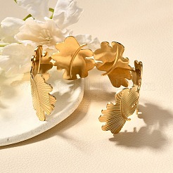 女性用 304 ステンレススチール オープンカフバングル  葉  内径：2-3/8x1-7/8インチ（6.05x4.65cm）&nbsp;BJEW-Z083-02G-07
