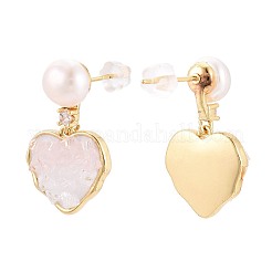 Серьги-гвоздики в форме сердца из латуни с микропаве из прозрачных кубических цирконий&nbsp;PEAR-N017-07B