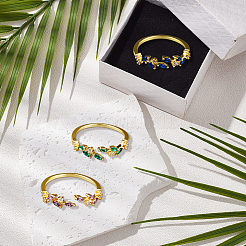 3 шт. 3-цветные латунные кольца-манжеты с микропаве из кубического циркония для женщин&nbsp;RJEW-GO0001-28A