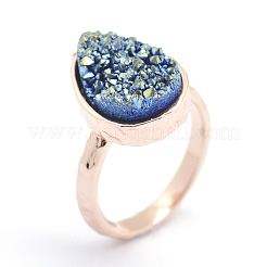 Гальванизированный естественный druzy кварцевый кристалл палец кольца RJEW-I055-10RG-RS