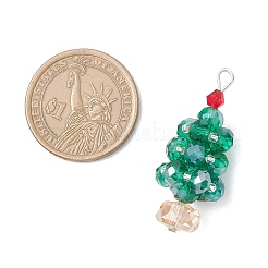電気メッキガラスチャーム  クリスマスツリー  銀色の鉄のループ付き  多面カット  グリーン  39.5x16.5mm  穴：2.2mm&nbsp;PALLOY-MZ00843-02