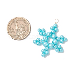 ガラススノーフレークペンダント6個、3スタイル  環境に優しい銅線付き  多面カット  空色  40x32x4mm  穴：4mm&nbsp;PALLOY-JF03950-04