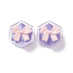 Cabochons en résine transparente, avec de la poudre de paillettes, accessoires de bricolage, coffret cadeau hexagonal avec nœud papillon, support violet, 21x19x13.5mm