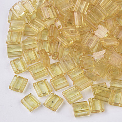 Perles de rocaille en verre transparent à cuisson 2 trou, rectangle, verge d'or, 5x4.5~5.5x2~2.5mm, Trou: 0.5~0.8mm