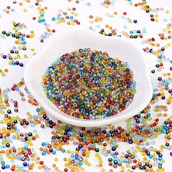 12/0 grade a perles de rocaille en verre rondes, Argenté, couleur mixte, 2x1.5mm, Trou: 0.7mm