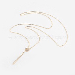 Brass Cross Chain Lariat Necklaces, with Brass Micro Pave Cubic Zirconia Charms and Cardboard Jewelry Boxes, Golden, 26.7 inch(67.8cm)