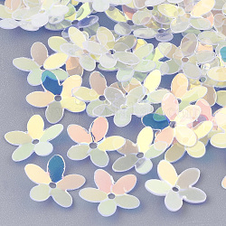 Kunststoffperlen pailletten, Pailletten Perlen, Blume, Transparent, 10x10.5x0.5 mm, Bohrung: 1 mm, ca. 16000 Stk. / 500 g