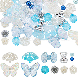 Sunnyclue kit de búsqueda para hacer joyas de diy, incluyendo hojas de plástico y mariposas de plástico y colgantes de abanico acrílico, flor de acrílico, cabujones de oso de plástico, color mezclado, 212 PC / sistema