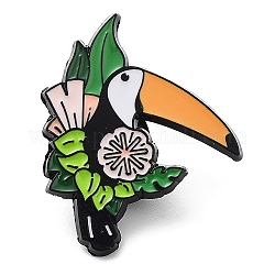 Perroquet avec des épingles en émail de fleurs, badge en alliage noir d'électrophorèse pour vêtements de sac à dos, orange, 30.5x26x1.5mm