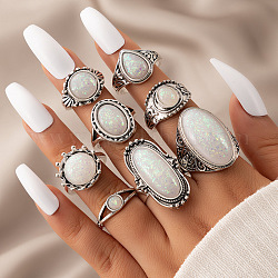 Set di anelli per le dita turchesi sintetici, gioielli in lega gotica per donna, bianco, diametro interno: 16~18mm, 1pc / style, 8 pc / set