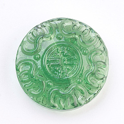 Manuell Murano Glas Perlen, flach rund mit Blumenmuster, Meergrün, 26~27x8.5~9 mm, Bohrung: 2 mm