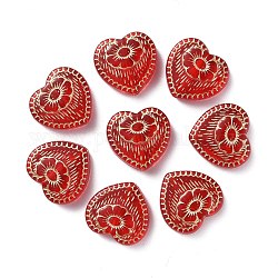 Beschichtung Acryl-Perlen, Metall umschlungen, Herz mit Blume, rot, 17x18x6 mm, Bohrung: 1.6 mm