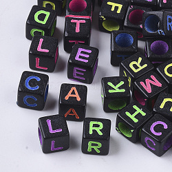 Opaque Acrylic Beads, Horizontal Hole, Cube with Random Initial Letter, Mixed Color, 6x6x6mm, Hole: 3.5mm, about 3380pcs/500g