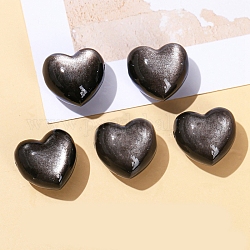 Cuentas de obsidiana de plata natural, corazón, 15x16x10mm