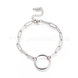 304 Edelstahl-Gliederarmbänder, mit Büroklammerketten, Ring, Edelstahl Farbe, 6-7/8 Zoll (17.5 cm)
