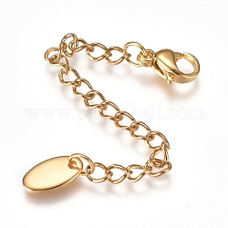 304 Stainless Steel Chain Extender, with Lobster Claw Clasps and Charms, Oval, Golden, 73mm, Link: 4x3x0.4mm, Clasp: 9.2x6.2x3.3mm