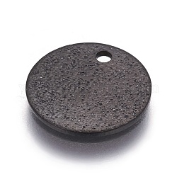 304 текстурированные подвески из нержавеющей стали, плоско-круглые, электрофорез черный, 15x1 мм, отверстие : 1.6 мм