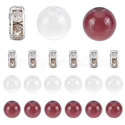 Sunnyclue, kit para hacer joyas con abalorios diy, incluyendo cuentas redondas de ojo de gato, Abalorios de latón Diamante de imitación espaciador, púrpura, 120 unidades / caja