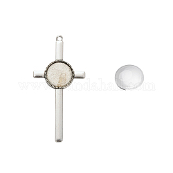 Pendant Making Sets, with Alloy Pendant Cabochon Settings and Glass Cabochons, Cross, Antique Silver, Tray: 20mm, 83x40x3mm, Hole: 3mm, 19.5~20x5.5mm