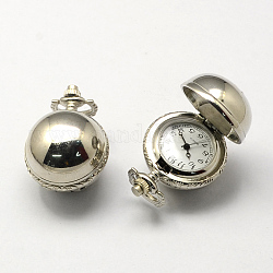 Vintage Zinc Alloy Quartz Watch Heads, for Pocket Watch Pendant Necklace Making, Platinum, 36x27x26mm, Hole: 10x1mm