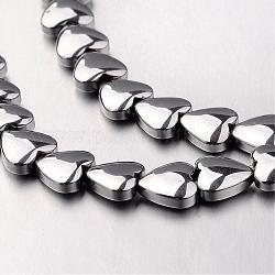 Chapelets de perles en hématite synthétique sans magnétique, cœur, platinée, 8x8x3mm, Trou: 0.7mm, Environ 55 pcs/chapelet, 15.7 pouce