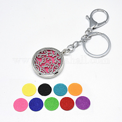 Iron Diffuser Locket Keychain, with Alloy Findings, 304 Stainless Steel Findings and Random Single Color Non-Woven Fabric Cabochons Inside, Magnetic, Flat Round, Random Single Color, 110mm