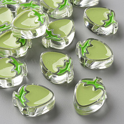 Perles acryliques émail transparent, fraise, vert jaune, 25.5x19x9mm, Trou: 3.5mm