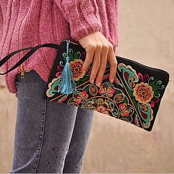 Bestickte Stoffhandtaschen, Clutch mit Reißverschluss, Rechteck mit Blumenmuster, Farbig, 140x270 mm