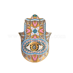Porcelain Jewelry Plates, Hamsa Hand Shape Evil Eye Pattern Tray, Goldenrod, 160x115mm