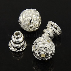 3-Hole Vacuum Plating Brass Buddhist Beads, T-Drilled Beads, Calabash, Silver, 12mm, Hole: 2mm, Calabash: 9x9x9mm, Hole: 2mm