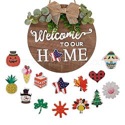 Natural MDF Board Door Hanging Decoration for Front Door Decoration, with Hemp Rope, Flat Round with Bowknot & Word Welcome To Our Home, Coconut Brown, Flat Round: 450x290x18mm, 15pcs/set