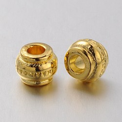Tibetischer Stil Metall europäischen Großlochperlen, Fass, golden, Bleifrei und cadmium frei, 9x9x7 mm, Bohrung: 4 mm