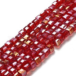 FilI di perline in vetro placcato, ab colore placcato, sfaccettato, cubo, rosso, 6x6x6mm, Foro: 1 mm