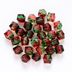 Perles acryliques bicolore transparent peint à la bombe, polygone, rouge, 7.5x8x8mm, Trou: 1.8mm, environ 1690 pcs/500 g
