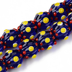 Handmade Lampwork Beads Strands, Bumpy, Corrugated Beads, Round, Dark Blue, 14x14x12mm, Hole: 1.5mm, about 45pcs/strand, 25.20 inch(64cm)