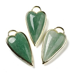 Pendenti in quarzo fragola verde naturale, cremagliera in ottone placcatura cuore incanta, oro, 38x19x7.3~7.8mm, Foro: 4.7x6.5 mm