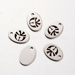 Spray Painted Stainless Steel Pendants, Oval with Pattern, Stainless Steel Color, 17x12x1mm, Hole: 2mm