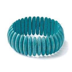 Braccialetti elasticizzati con perline ovali turchesi sintetiche, braccialetto di piastrelle, medio turchese, diametro interno: 2-1/4 pollice (5.6 cm)