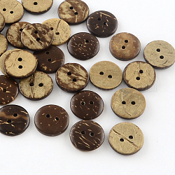 2 отверстия плоские круглые кнопки кокосовые, кокосового коричневый, 15x3 мм, отверстие : 2 мм