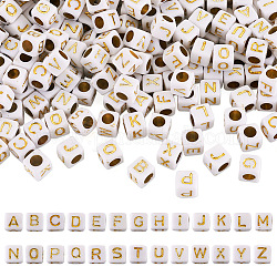 Perline acriliche placcate in stile 1300pz 26, metallo allacciati, cubo con alfabeto, lettera a ~ z, 5.5~6x5.5~6x5.5~6mm, Foro: 3.5 mm, 50pcs / style