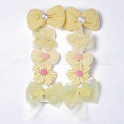 5 Pair 5 Style Bowknot & Flower Polyester Alligator Hair Clips, Iron Hair Accessories, Yellow, 66x45x19mm, 1 Pair/style