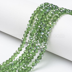 Placcare trasparente perle di vetro fili, mezzo grigio placcato, sfaccettato, rondelle, verde primavera, 6x5mm, Foro: 1 mm, circa 85~88pcs/filo, 16.1~16.5 pollice (41~42 cm)
